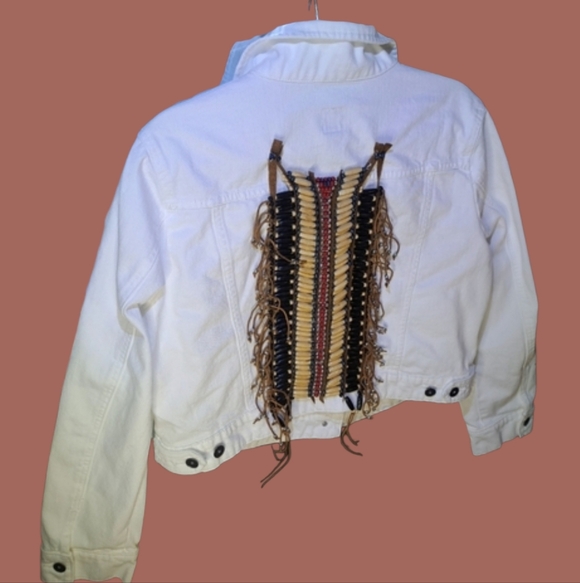 Jackets & Blazers - White Beaded Women's Jean Jacket